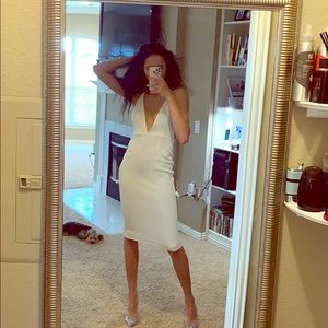 Deep V midi all white dress $120!